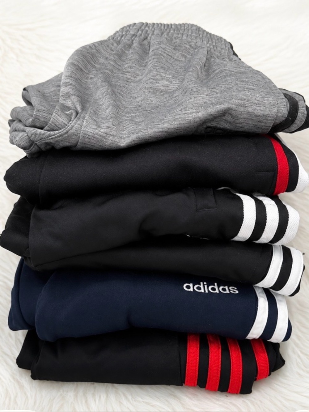 6 pairs of adidas Black Sweatpants with Red and White Side Stripes -boys youth